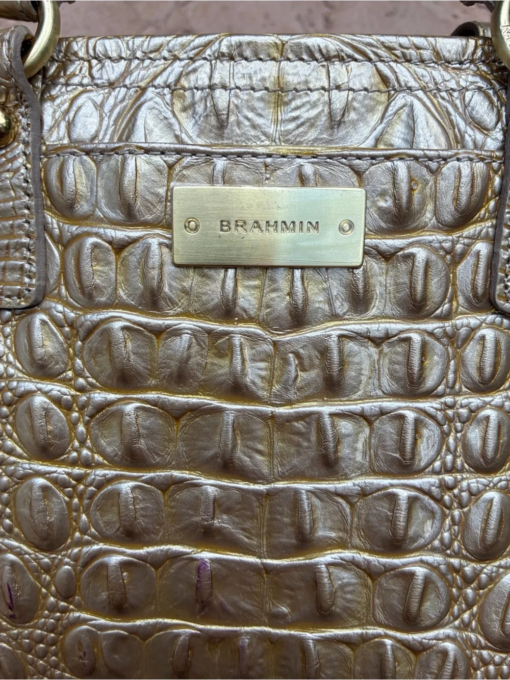 Brahmin Metallic Gold Croc-Embossed Satchel duxbury Melbourne medium M